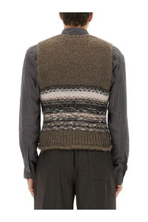 Our Legacy men’s pleaser tank vest multicolor with textured earth-toned knit and horizontal brown beige black stripes