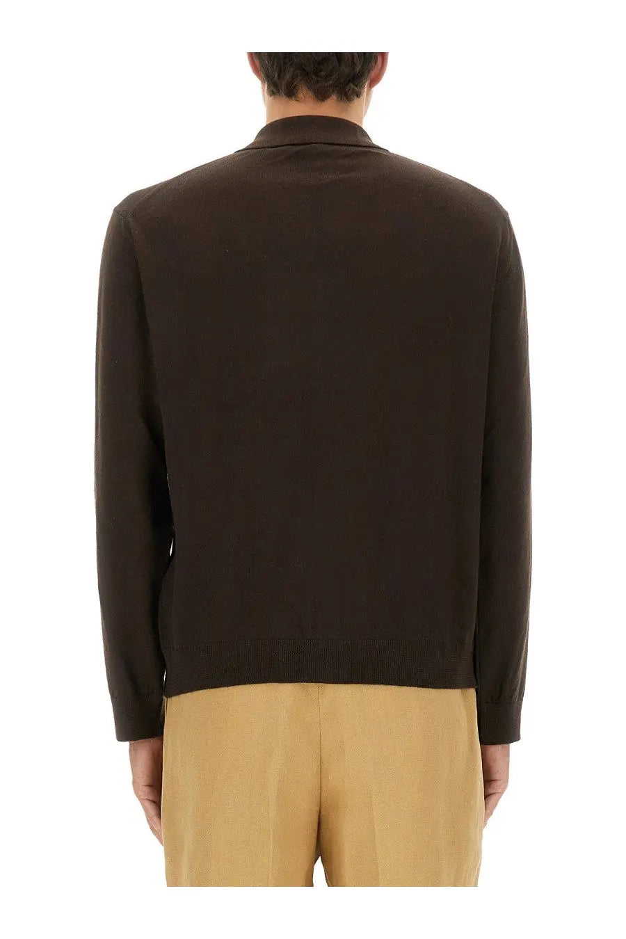 Our legacy men’s polo shirt pub argyle brown dark brown long-sleeved knit sweater with classic collar and ribbed cuffs