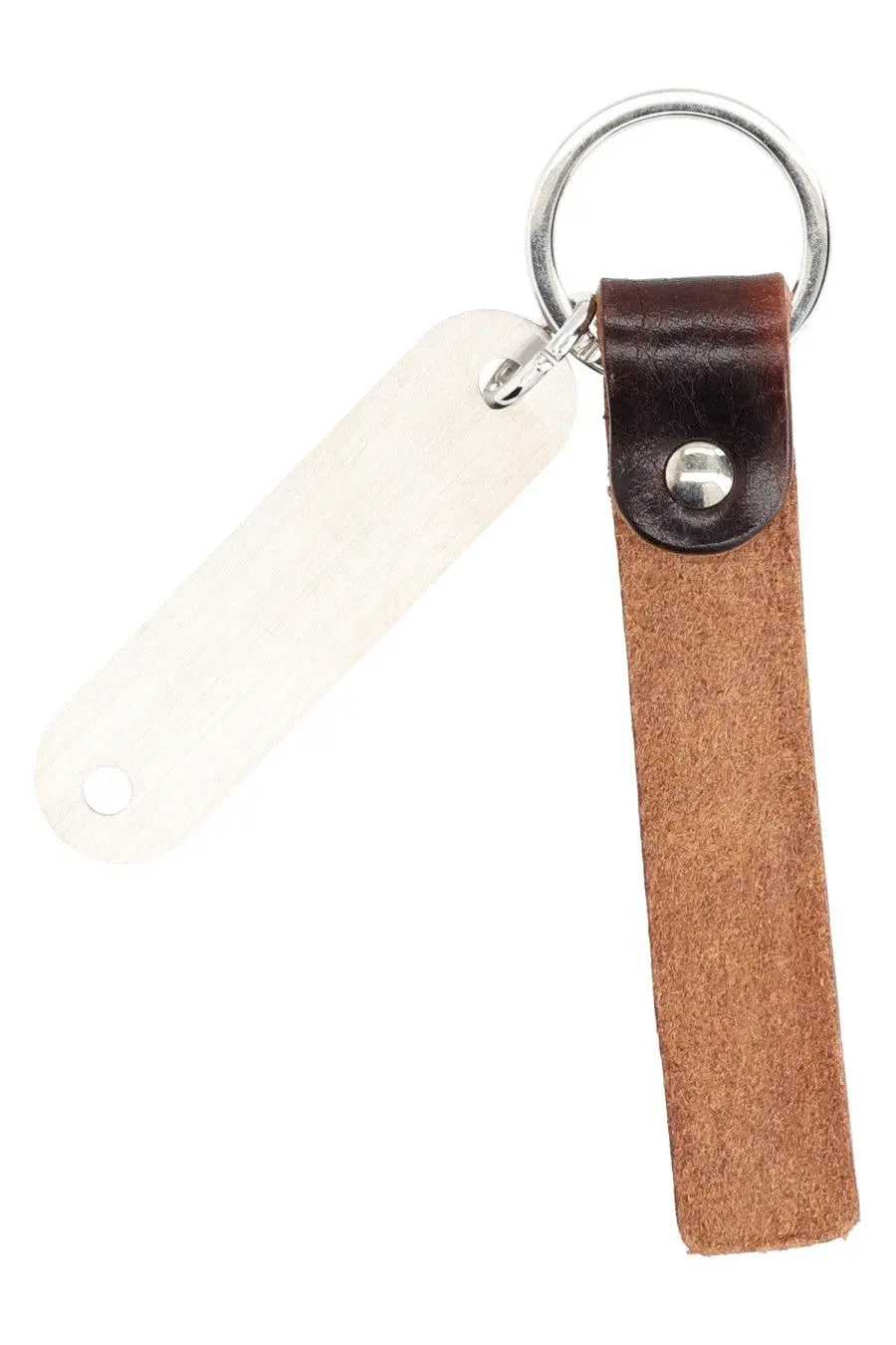 Our Legacy men’s portachiavi ring brown brown leather keychain with silver metal ring and white plastic tag