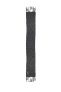 Our Legacy men’s scarf summer grey dark gray textured knit with fringed ends and subtle logo tag at the bottom