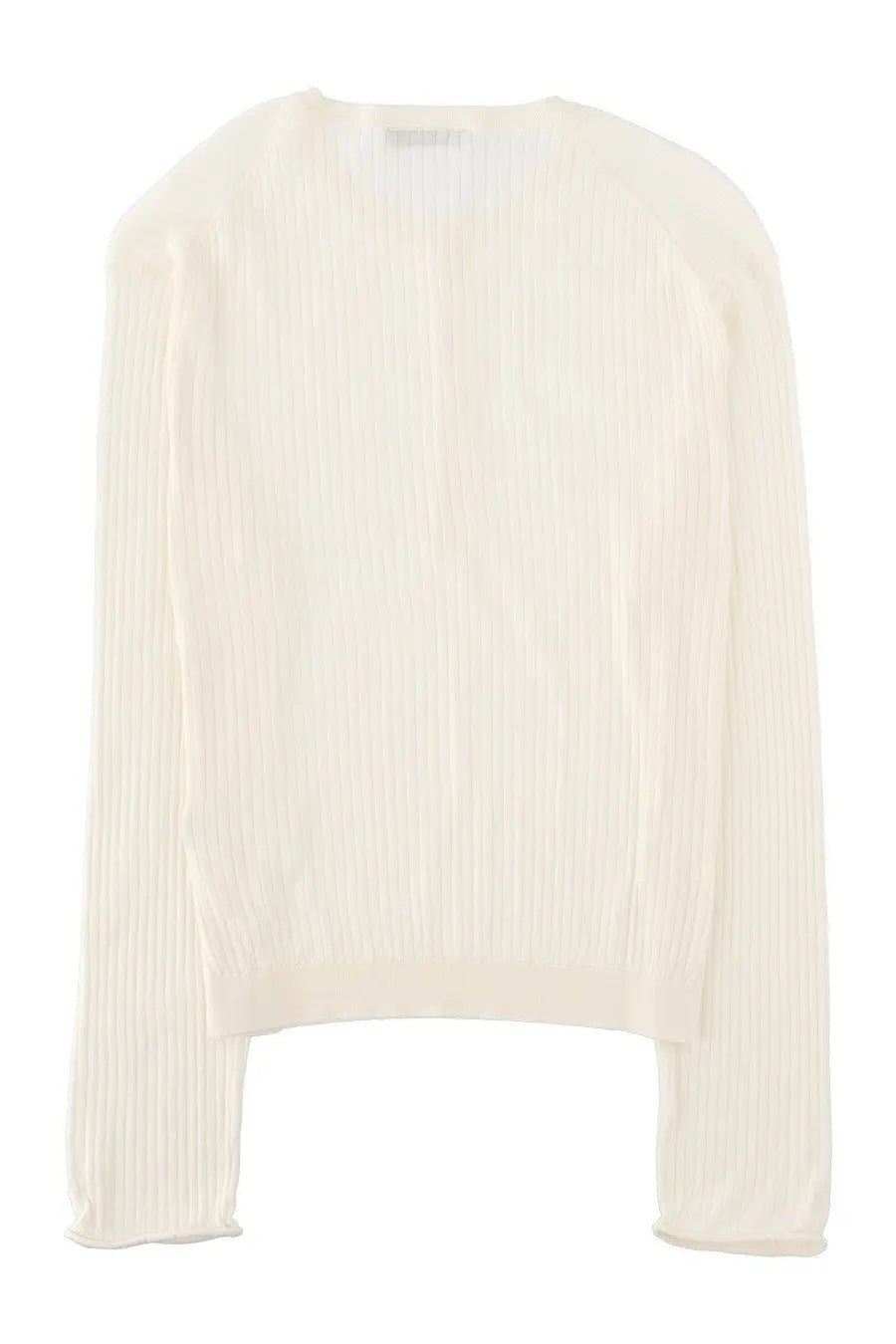 Cream-colored ribbed knit sweater with long sleeves and relaxed fit in our legacy mens shirt fine henley white collection