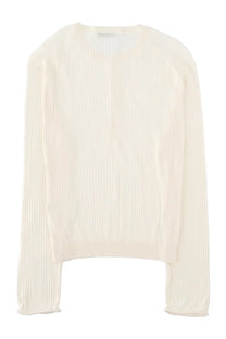 Our legacy men’s shirt fine henley white in cream-colored ribbed knit with long sleeves and a relaxed cropped fit