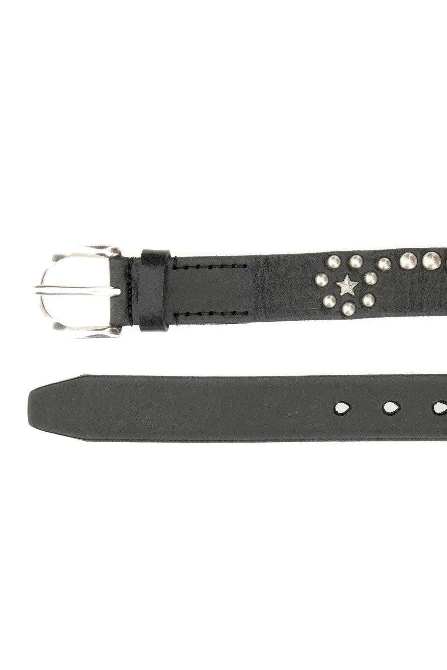 Our Legacy men’s star fall belt black leather with silver-toned studs and star-shaped accent near the buckle