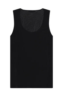 Our Legacy men’s black sleeveless tank top showing the back sheer textured panel for athletic use