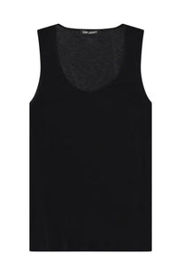 Our Legacy men’s tank top in athletic black features a soft lightweight fabric with subtle textured interior lining