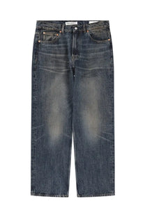 Our Legacy men’s third cut jeans in dark-wash denim with a relaxed straight-leg cut and faded distressing