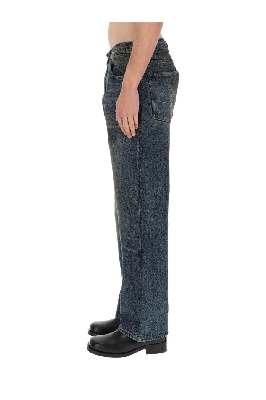 Our Legacy men’s third cut jeans dark-wash denim straight-leg with classic five-pocket design in blue