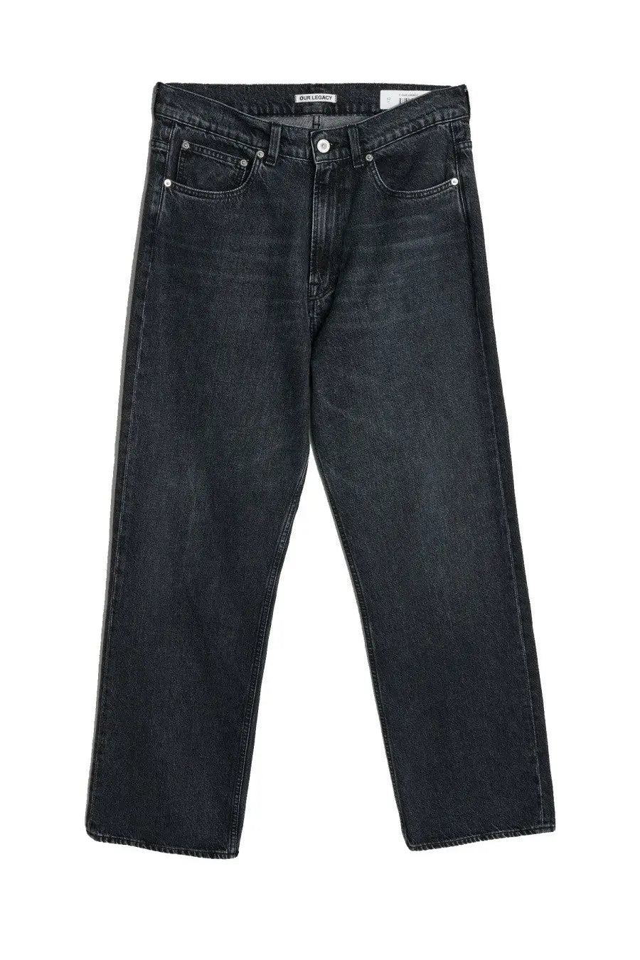 Our legacy men’s third cut jeans grey dark-wash denim with straight-leg cut and classic five-pocket design