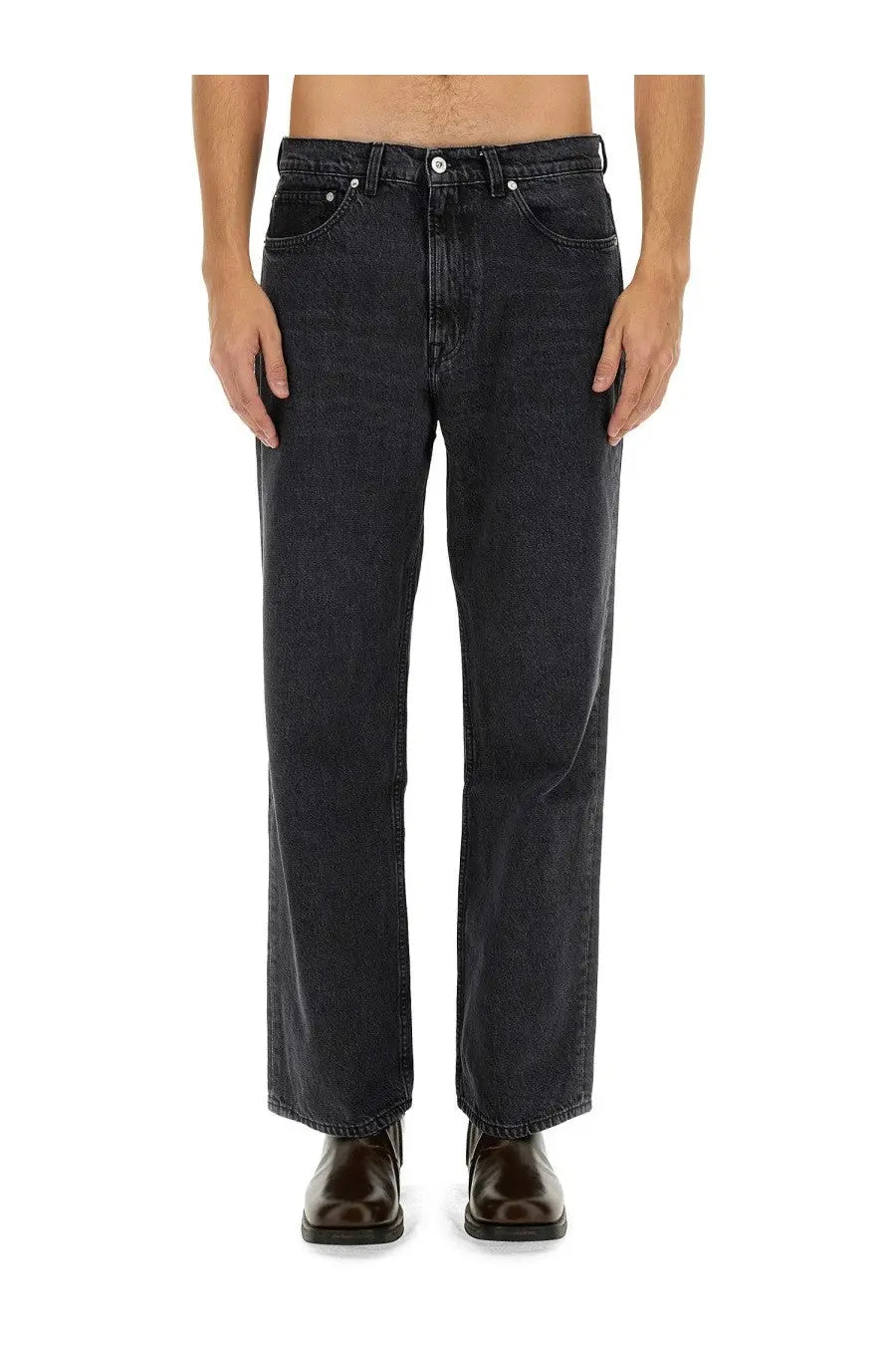 Our Legacy men’s third cut jeans grey are dark-wash denim with a straight-leg cut and classic five-pocket design