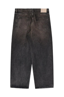 Our Legacy Men’s vast cut jeans in dark gray denim with wide legs faded wash and visible stitching front view