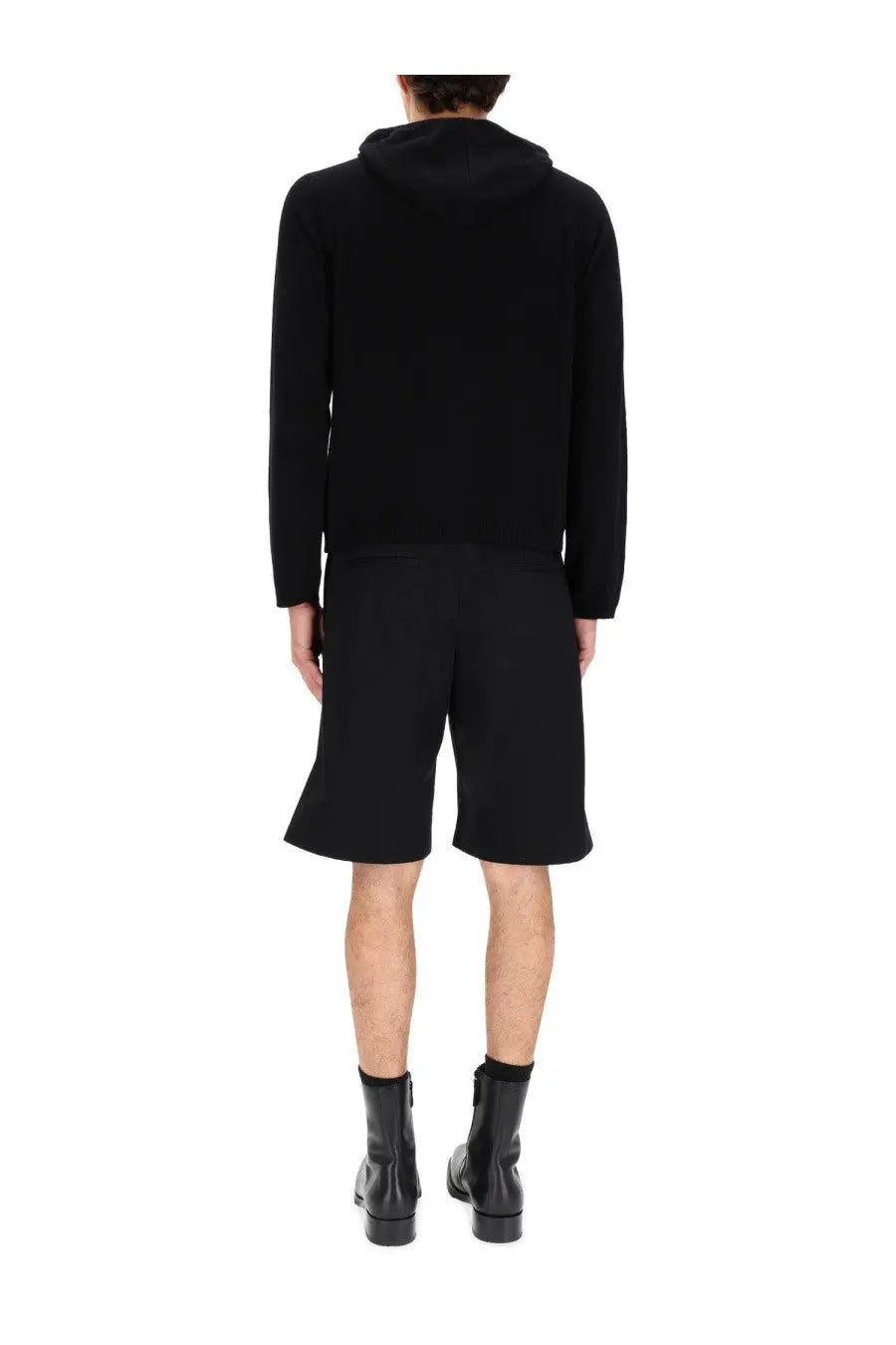 Our Legacy men’s wool sweatshirt in black hooded knit with long sleeves and a relaxed fit