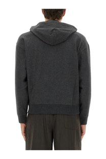 Our Legacy men’s zipper rascal sweatshirt in dark gray textured knit with subtle heathered pattern and ribbed cuffs