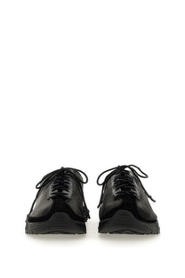 Our Legacy unisex Klove sneaker black leather lace-up shoes with glossy finish and velvet side accents