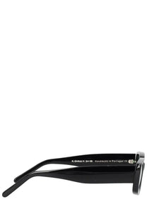 Black rectangular-framed glossy Our Legacy unisex Samhain sunglasses with brand name m on the temple