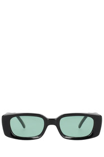 Our Legacy unisex Samhain sunglasses in black feature light green tinted lenses and a sleek rectangular frame