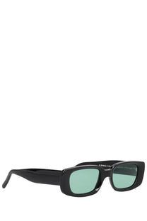 Our Legacy unisex Samhain sunglasses in black feature a rectangular frame with light green tinted lenses