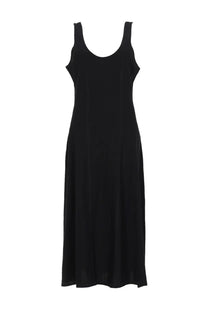Our Legacy women’s Blade midi dress black is a sleeveless maxi dress with soft flowing fabric and rounded neckline