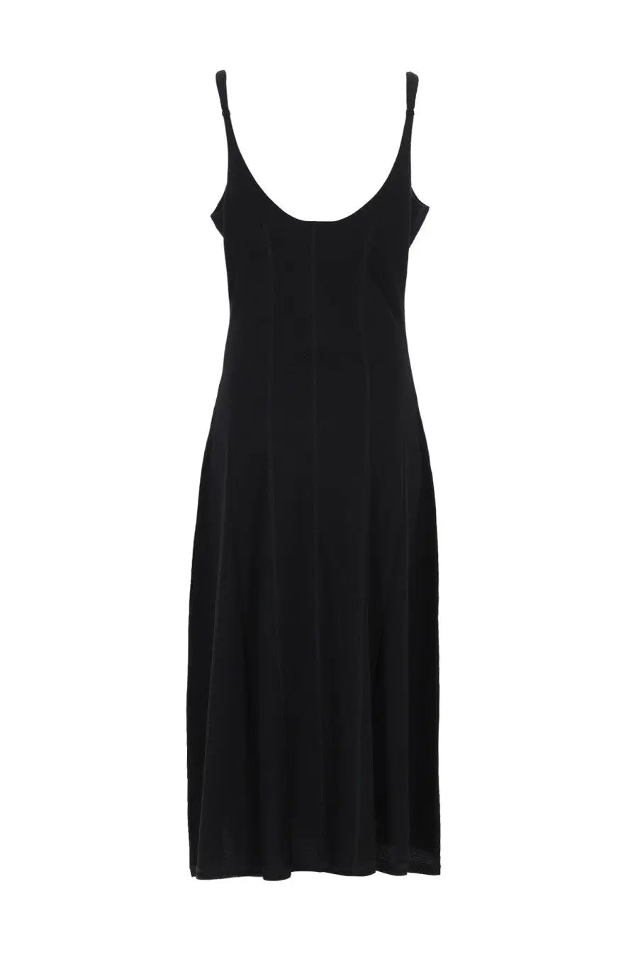 Our Legacy women’s blade midi dress black sleeveless with thin straps and flowing straight-cut silhouette