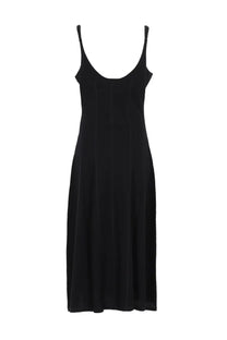 Our Legacy women’s blade midi dress black sleeveless with thin straps and flowing straight-cut silhouette