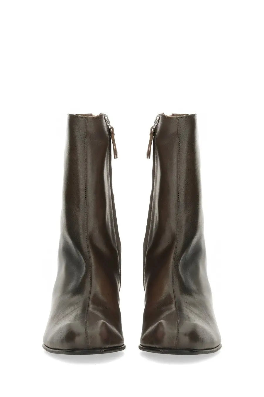 Our Legacy women’s boot Karasu brown dark brown leather ankle boots with sleek minimalist design and inner side zippers