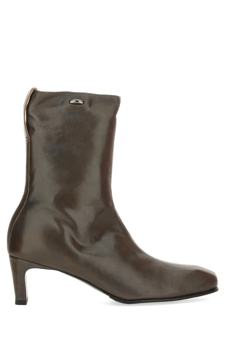 Our Legacy women’s boot Karasu brown dark brown patent leather ankle boot with sleek minimalist design and low block heel