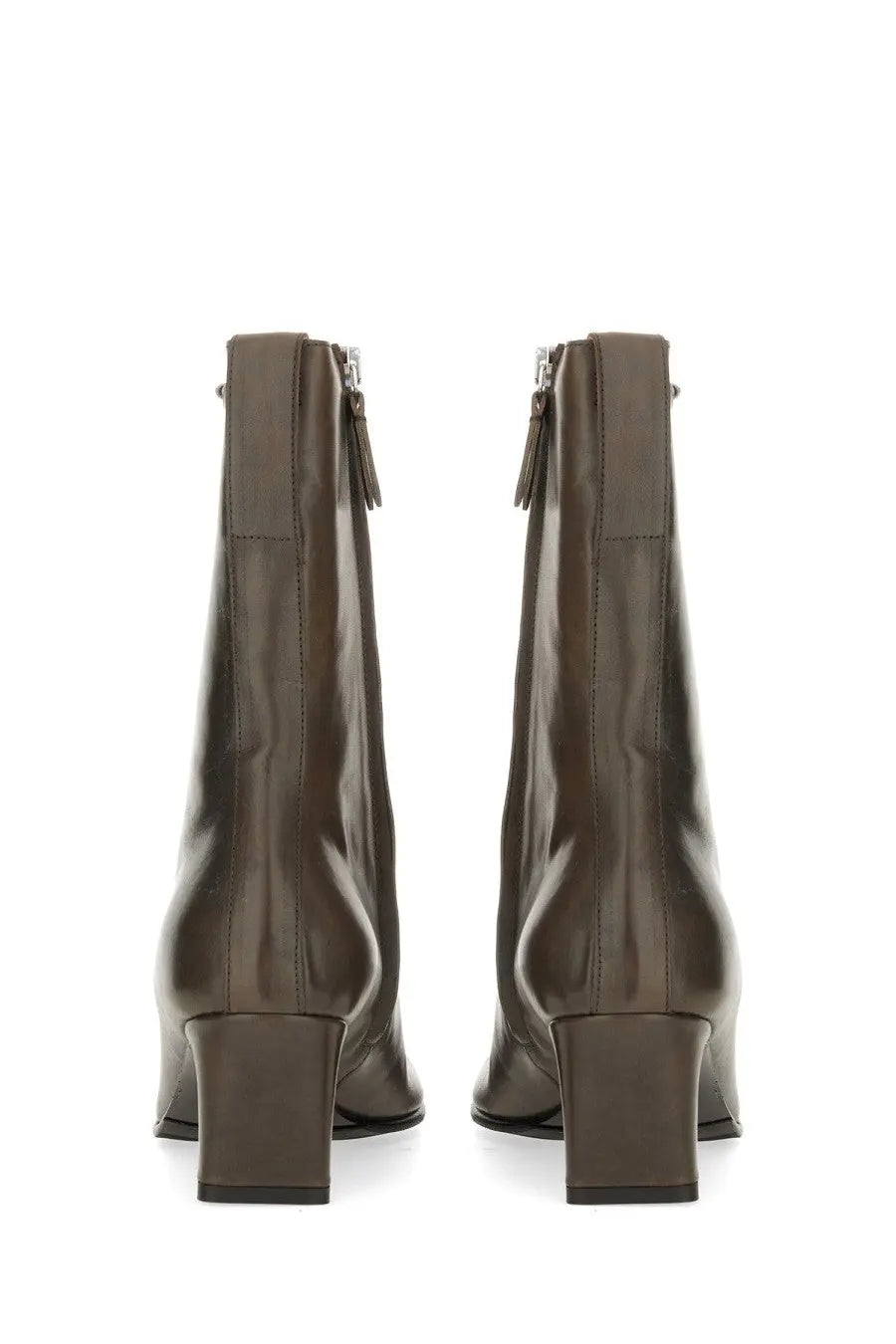 Our legacy women’s boot karasu brown dark brown patent leather ankle boots with block heel and zipper closure