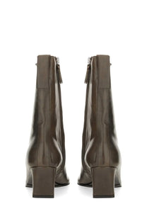 Our legacy women’s boot karasu brown dark brown patent leather ankle boots with block heel and zipper closure