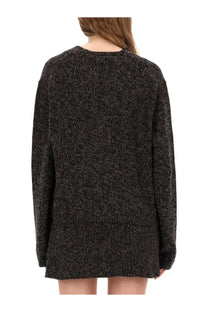 Our Legacy women’s cardigan academy multicolor cozy oversized black and gray heathered knit sweater with round neckline