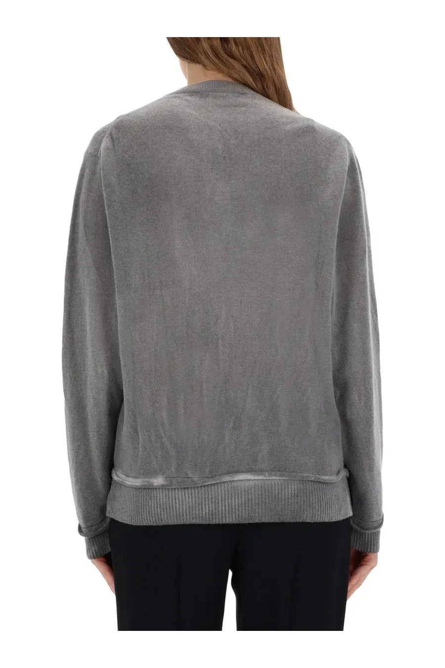 Our Legacy women’s cardigan dual grey gray suede bomber jacket with ribbed cuffs and hem front view
