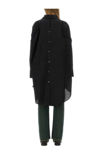 Our Legacy women’s chemisier dress Gale black long-sleeved button-down shirt with puffed shoulders and sheer hem