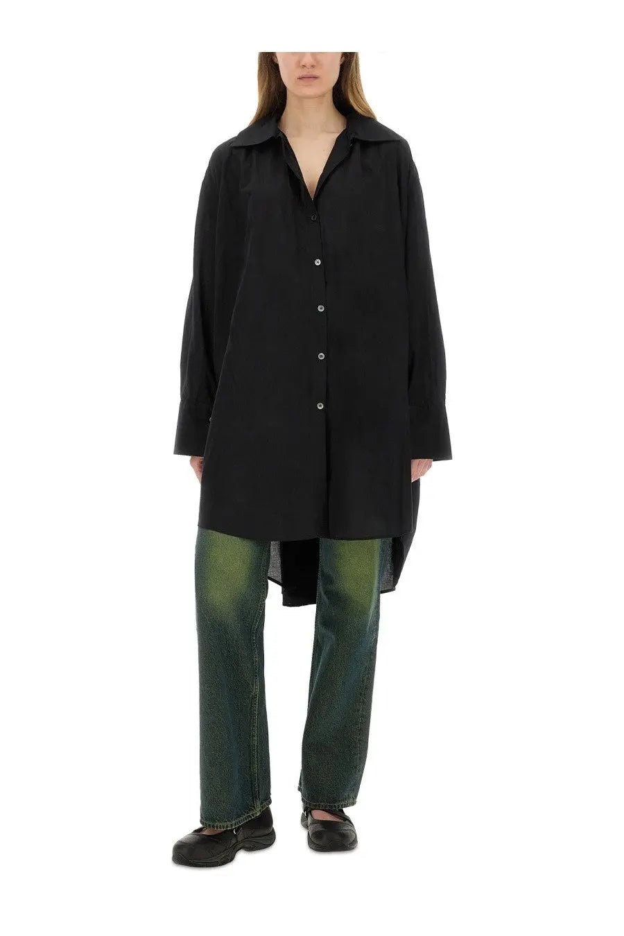 Our Legacy women’s chemisier dress gale black oversized button-down shirt with relaxed fit and long sleeves