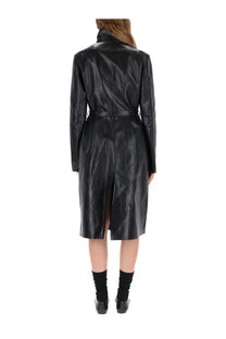 Our Legacy women’s concealed coat black black patent leather trench coat with belted waist and front slit