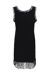 Our Legacy women’s dawn dress black sleeveless with delicate lace trim along neckline armholes and hem
