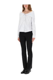 Our Legacy women’s white off-the-shoulder button-down blouse with draped neckline and long sleeves