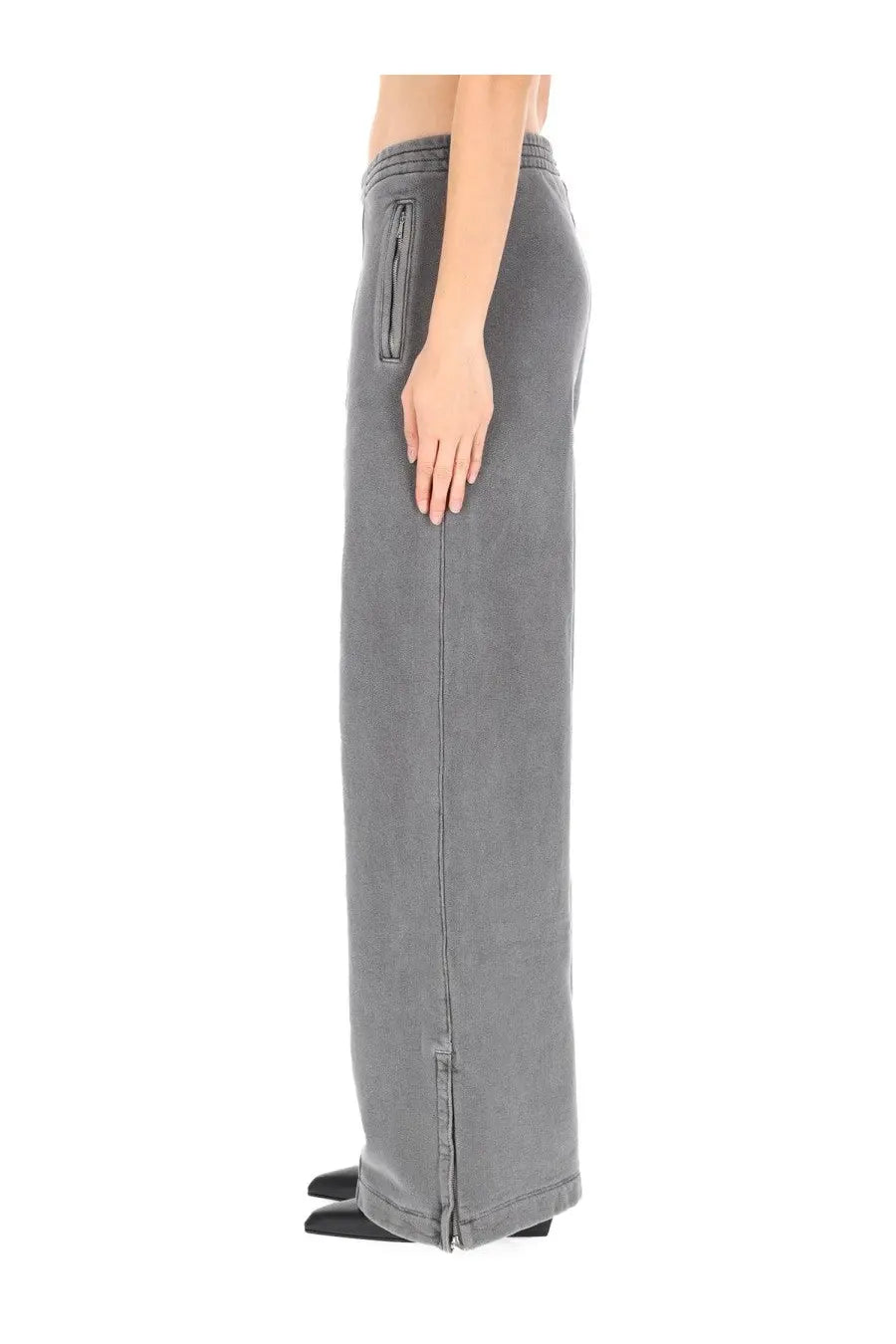 Our Legacy women’s lounge pants black in gray wide-leg with side seam and front zipper details