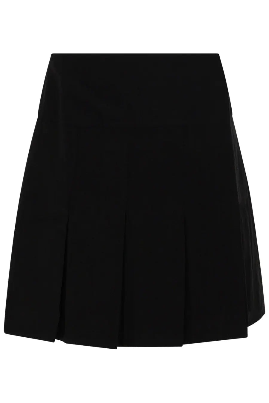 Our legacy women’s minigonna girdle black pleated mini skirt with smooth structured fabric and sharp creases
