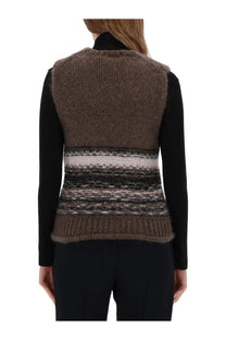 Our Legacy women’s mohair vest in textured earth tones with horizontal brown and gray stripes