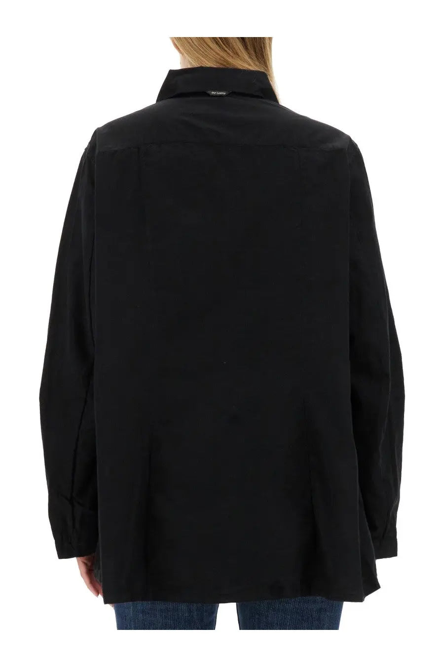 Our Legacy women’s oversize fit black shirt with classic collar long sleeves and subtle stitching details