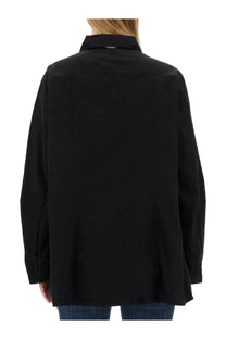 Our Legacy women’s oversize fit black shirt with classic collar long sleeves and subtle stitching details