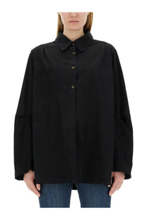 Our Legacy women’s oversize fit black button-down shirt with classic collar and subtle shoulder pleats