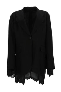 Our Legacy women’s reversible black blazer with lace trim at the cuffs and hem in luxurious fabric