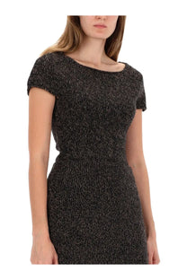 Our Legacy women’s sculpt shirt multicolor black and silver speckled knit dress with short sleeves front view