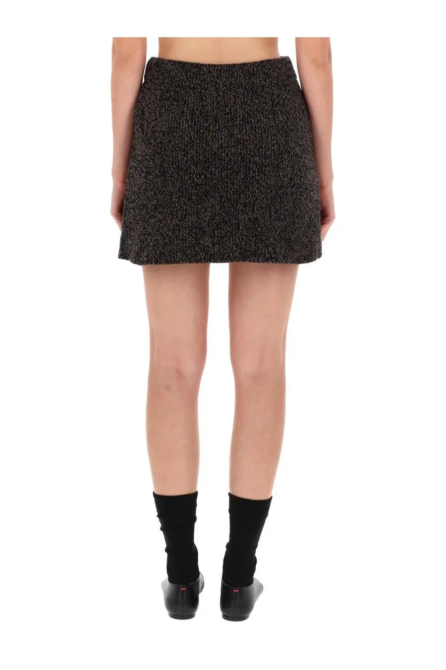 Our Legacy women’s sculpt skirt multicolor black and silver textured tweed mini skirt with flared hem