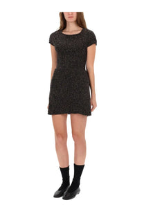 Black textured knit mini dress with short sleeves and round neckline by our legacy women’s sculpt skirt multicolor collection