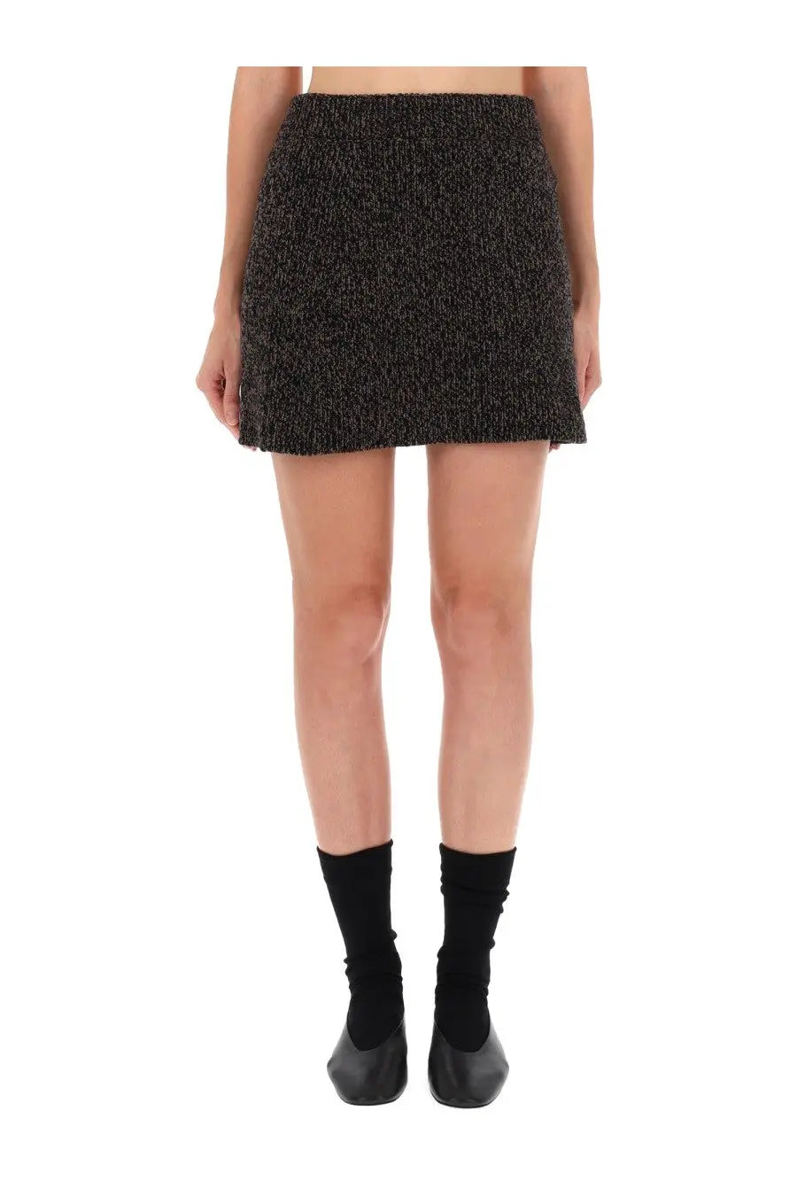 Our legacy women’s sculpt skirt multicolor black textured mini skirt with ribbed waistband and frayed hem