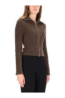 Our legacy women’s shirt brown textured knit cropped jacket with silver zipper and collar