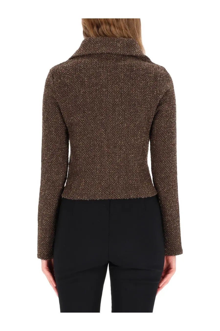 Our Legacy women’s shirt brown textured knit jacket with subtle shimmer and structured collar