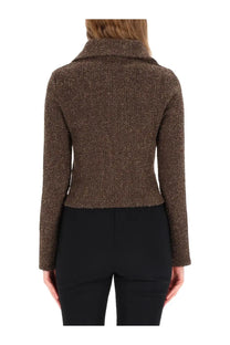 Our Legacy women’s shirt brown textured knit jacket with subtle shimmer and structured collar