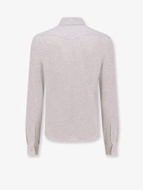Brunello Cucinelli Men's Piqué Cotton Shirt Grey