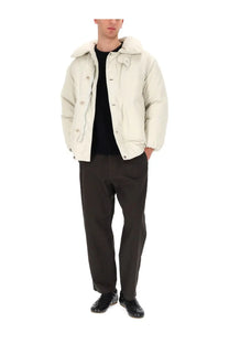 Lemaire men’s blouson jacket white cream-colored puffer jacket with plush quilted design and soft-lined hood